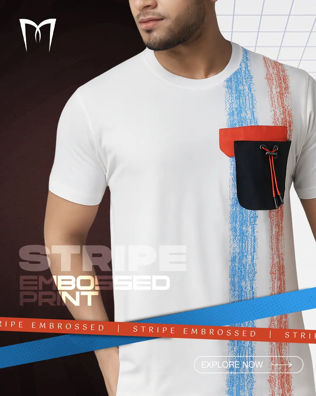 Drop Shoulder T Shirt White Drawstring