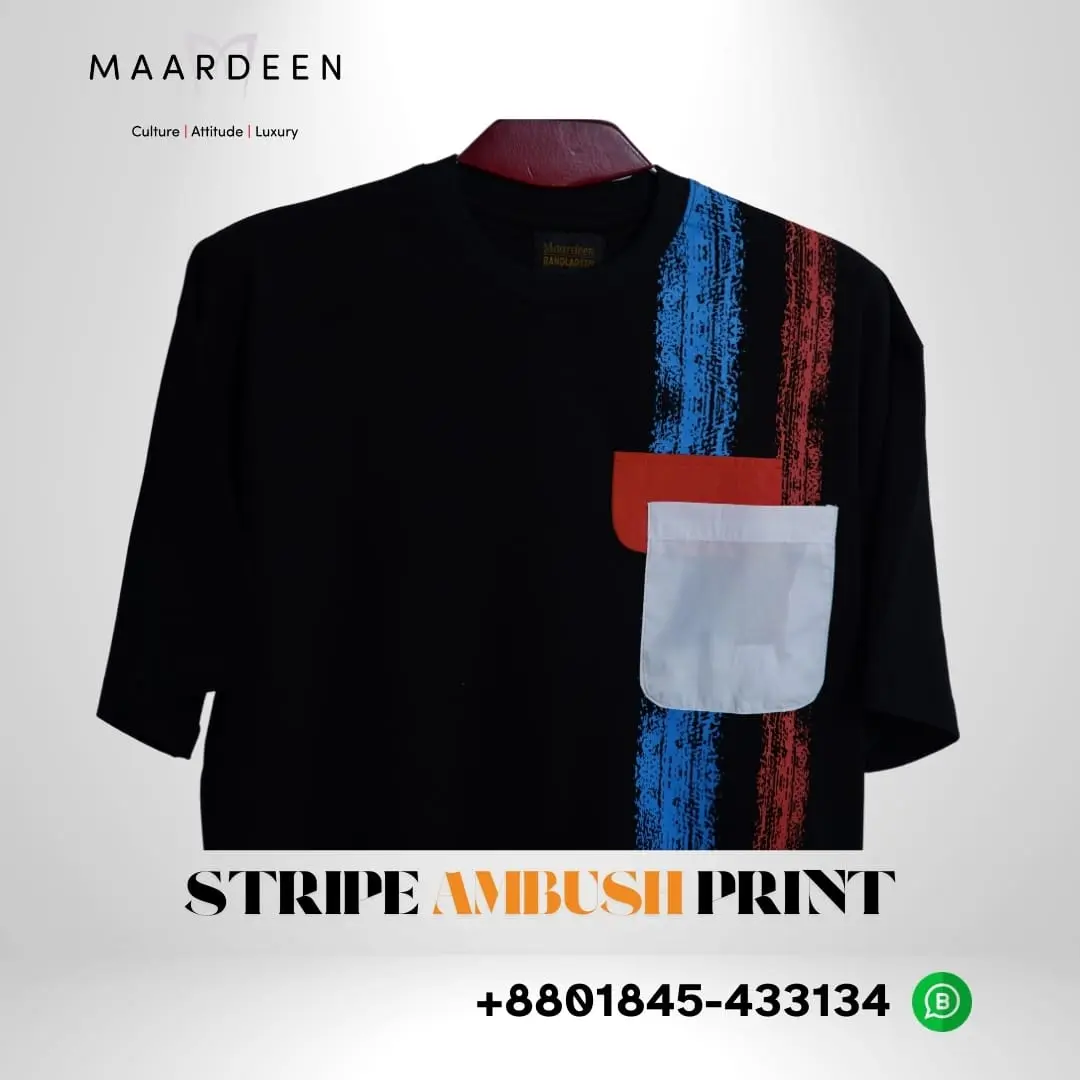 Drop Shoulder T Shirt Black Pocket