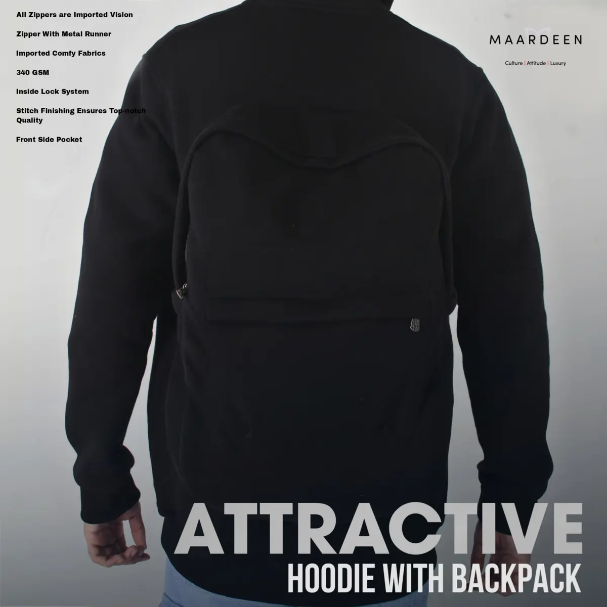 Backpack Zip up Hoodie Black