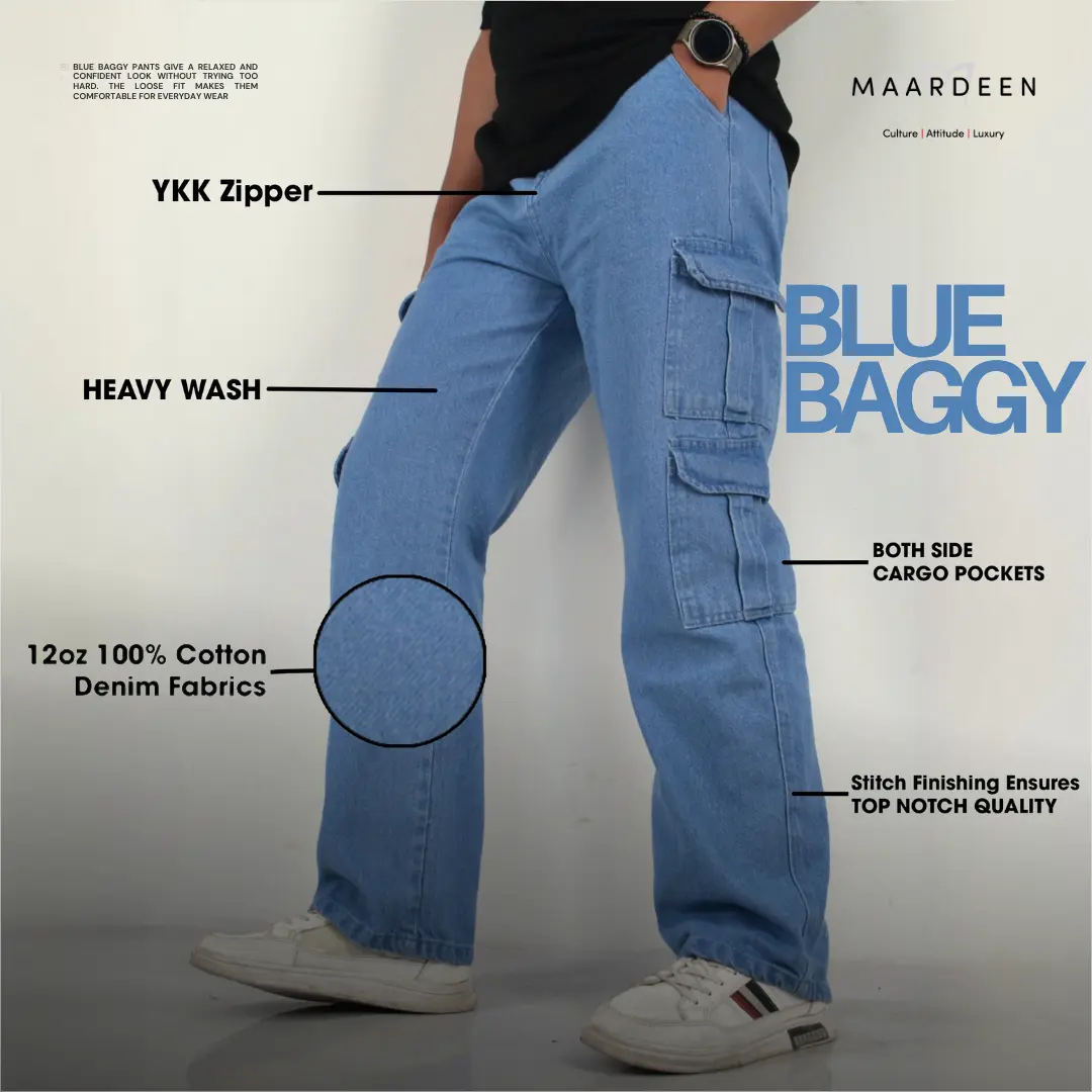 Washed Wide Cargo Baggy Pant Blue