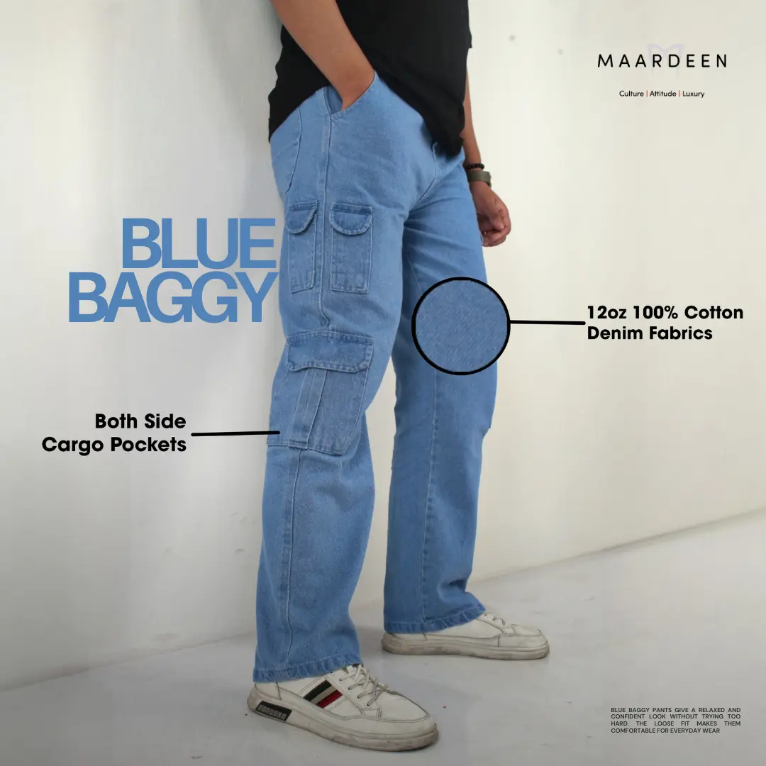Washed Wide Cargo Baggy Pant Blue