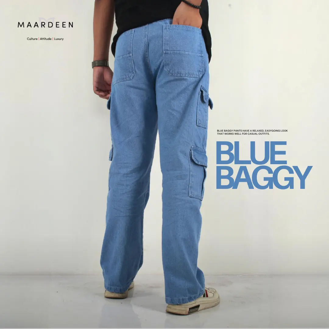 Washed Wide Cargo Baggy Pant Blue