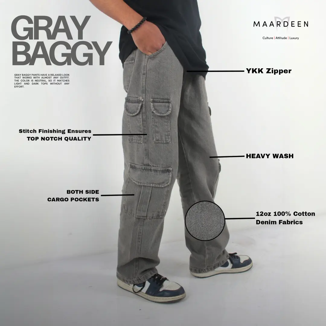 Washed Wide Cargo Baggy Pant Gray