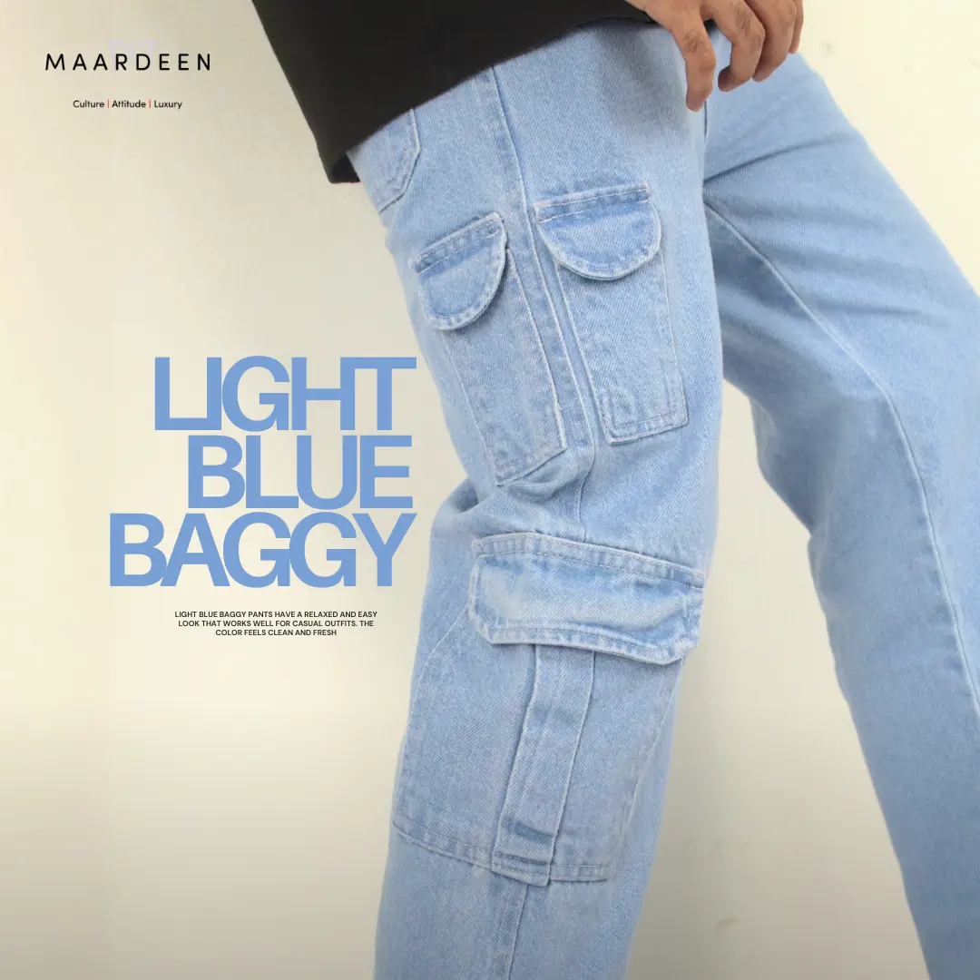 Washed Wide Cargo Baggy Pant Light Blue