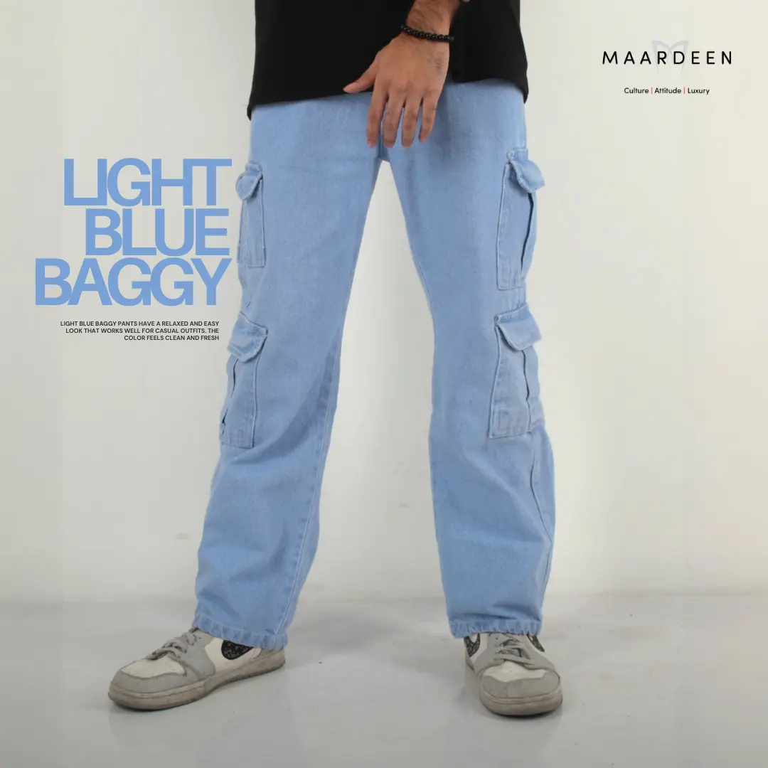 Washed Wide Cargo Baggy Pant Light Blue