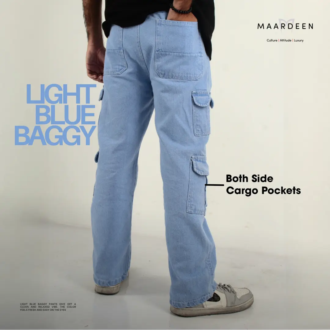 Washed Wide Cargo Baggy Pant Light Blue