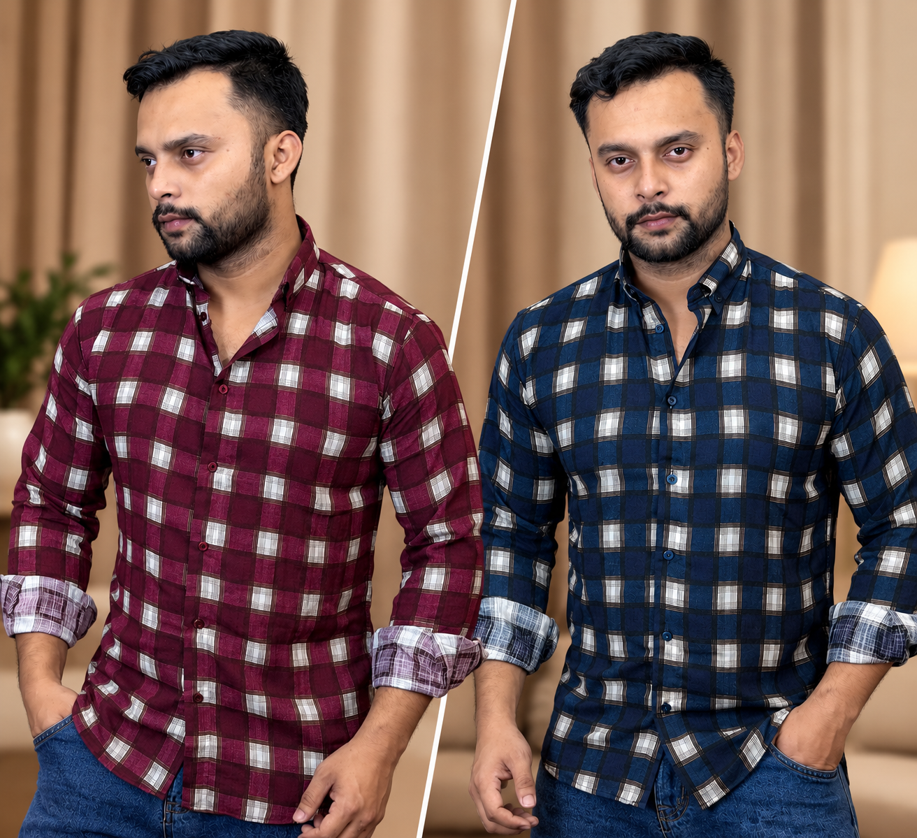 Luxury Fancy Cotton Check Shirt Combo